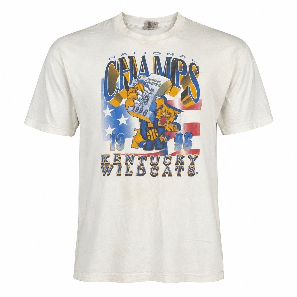 Vintage 1996 Kentucky Wildcats National Champs T-Shirt XL Sport Champ White NCAA
